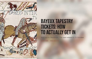 Detail of the Bayeux Tapestry at the British Museum showing the death of King Harold