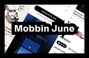 Collage of app screens for the June 2026 Mobbin new apps roundup, titled Mobbin June.