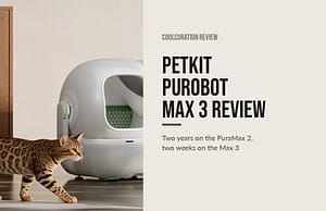 PETKIT Purobot Max 3 automatic litter tray with a Bengal cat walking past it