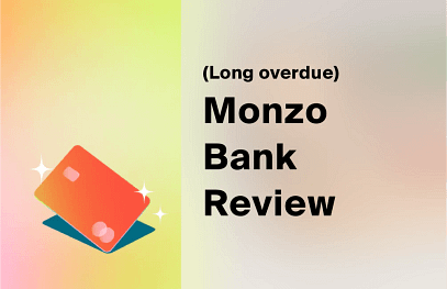 Monzo Bank Review cover with a coral Monzo card on a soft gradient background