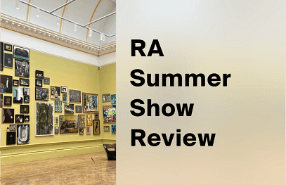 Framed artworks in a salon-style hang on a yellow wall at the Royal Academy Summer Exhibition 2026
