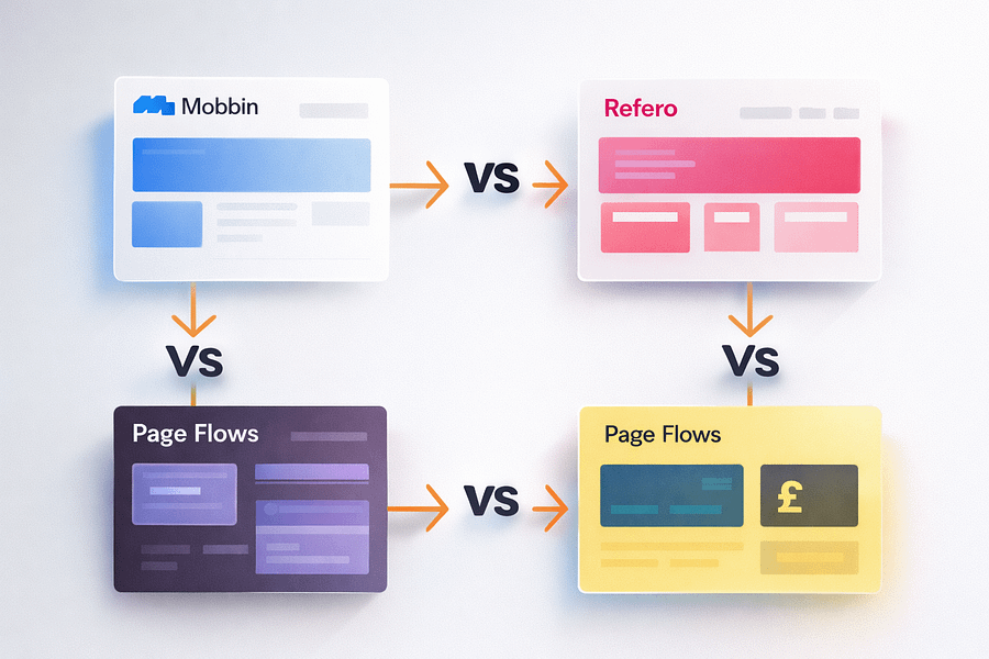 Mobbin vs alternatives comparison graphic showing Mobbin, Refero, Page Flows and 11FS Pulse
