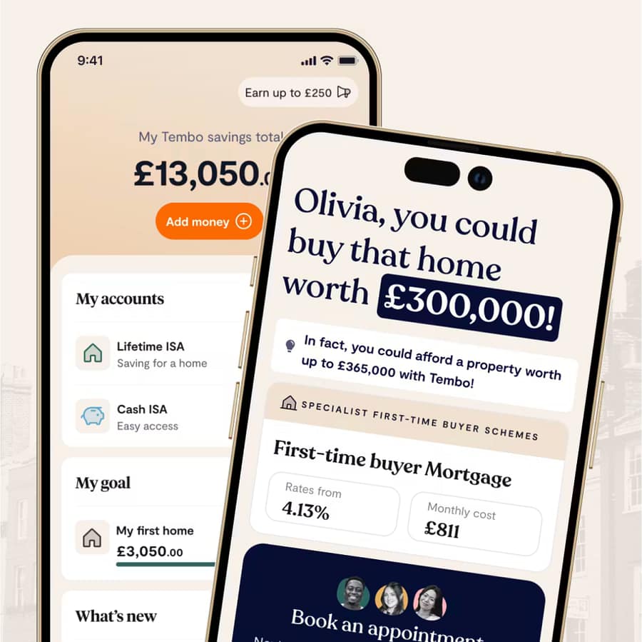 Tembo money app open on a smartphone screen showing the savings account dashboard