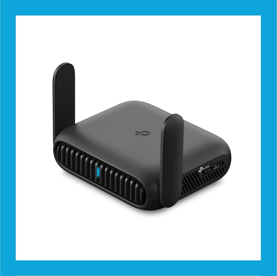 TP-Link TL-WR3602BE Wi-Fi 7 travel router, a compact white dual-band travel router with foldable antennas