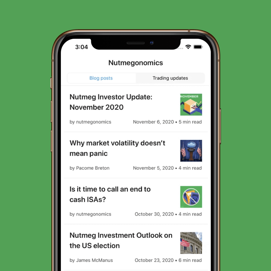 An image of the nutmeg news section in their mobile phone app on an Apple iPhone