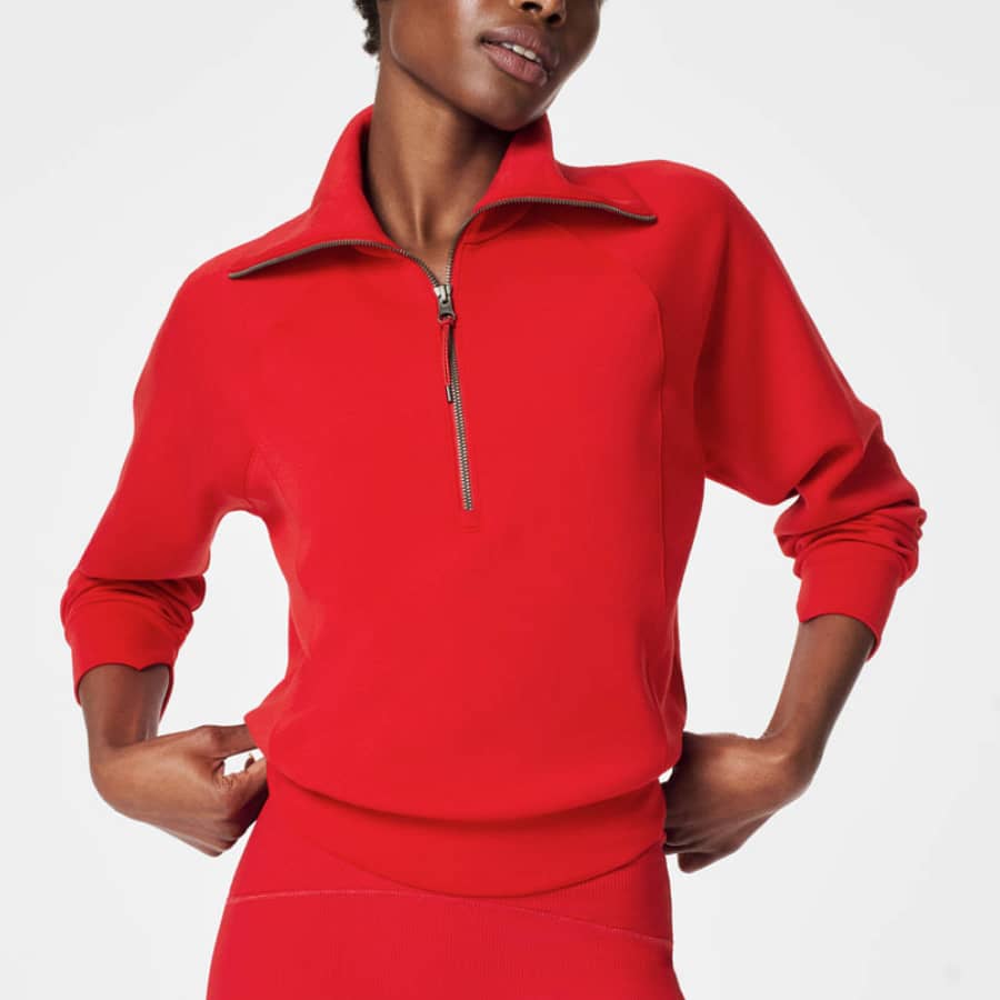 Red Spanx AirEssentials Half Zip sweatshirt with zip collar and relaxed fit