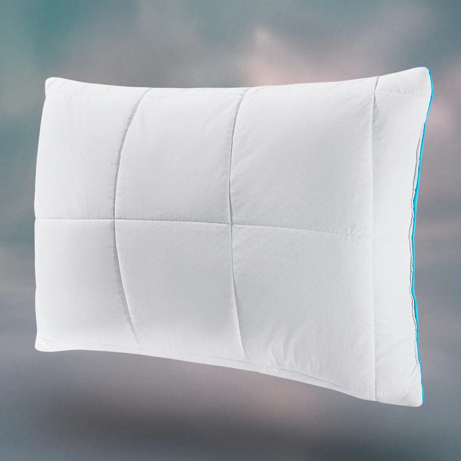 Simba Aerodown pillow with quilted white cotton cover and blue Stratos cooling edge detail