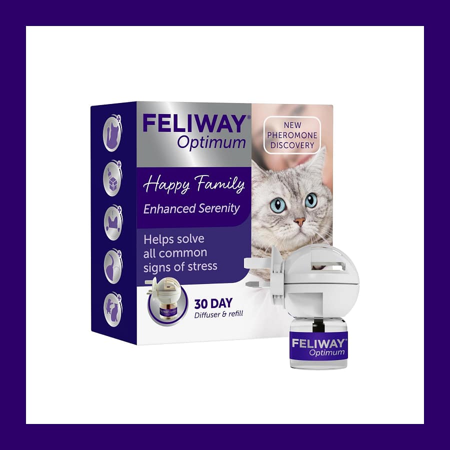Feliway Optimum starter kit box with plug in diffuser and 48ml refill vial
