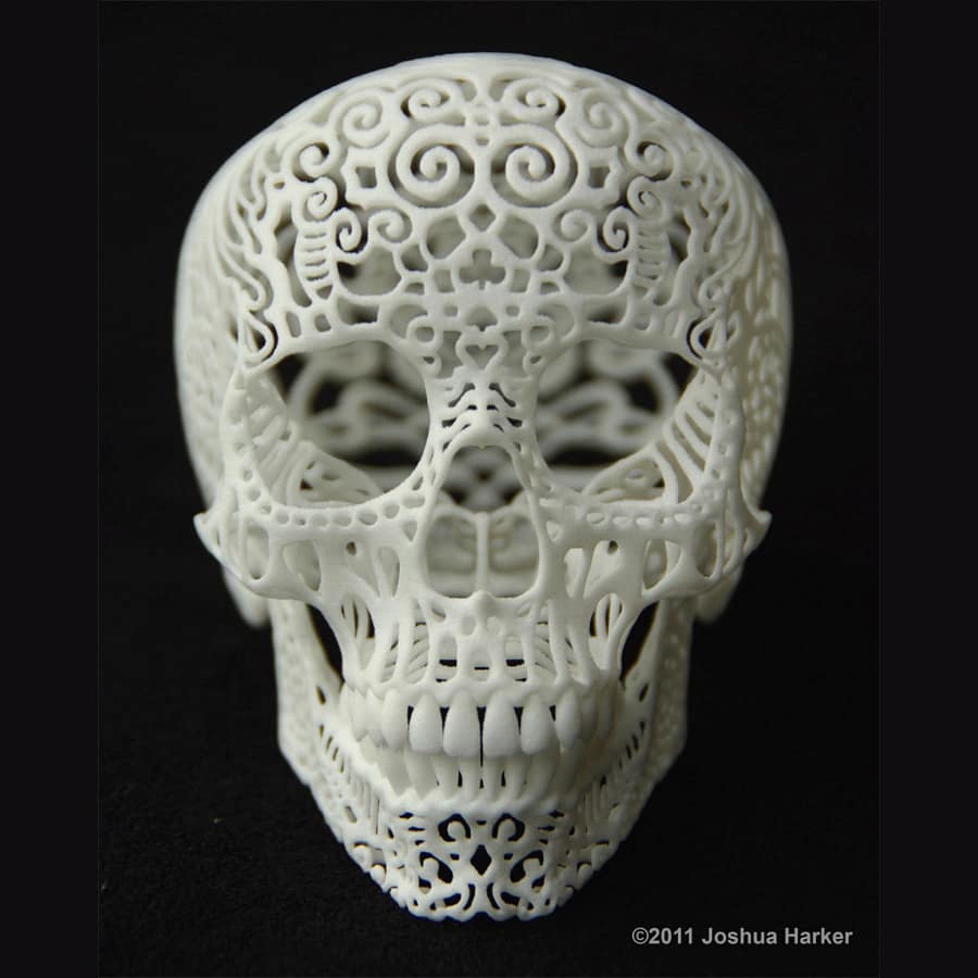Crania Anatomica Filigre, an intricately designed 3D-printed skull sculpture by Joshua Harker. A stunning designer gift that blends art, technology, and innovation.