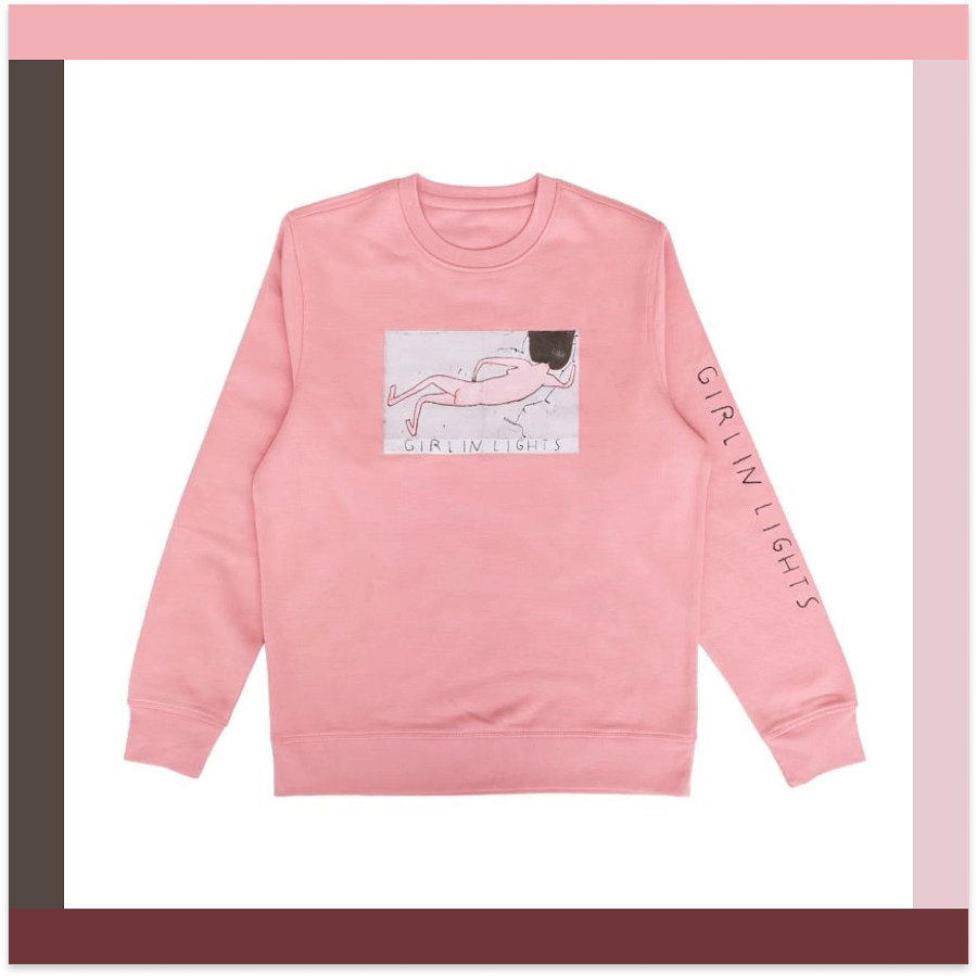 Rose Wylie Girl in Lights pink sweatshirt from the Royal Academy exhibition