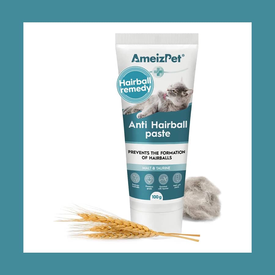 Ameizpet Hairball Paste for Cats with malt, taurine and hairball remedy label