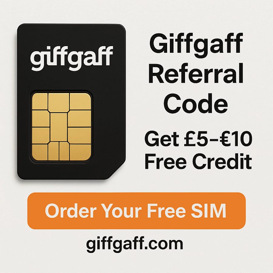 Giffgaff SIM card discount with referral code bonus