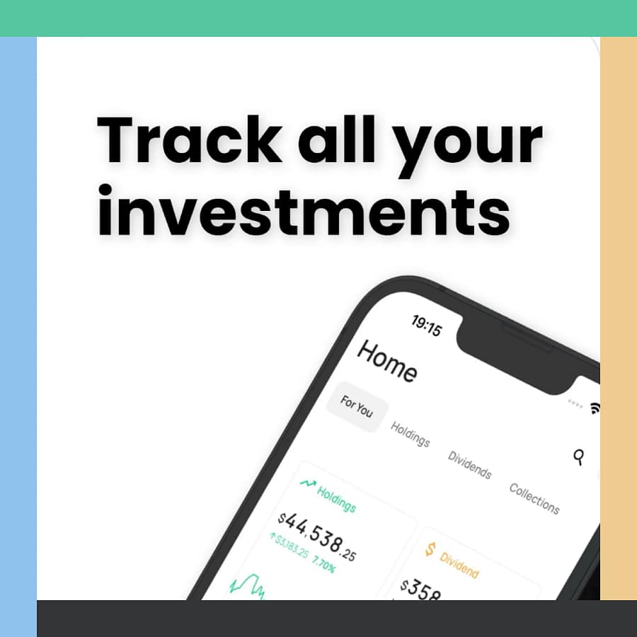 Stock Events app on a smartphone displaying a portfolio tracker with holdings value and dividend summary.