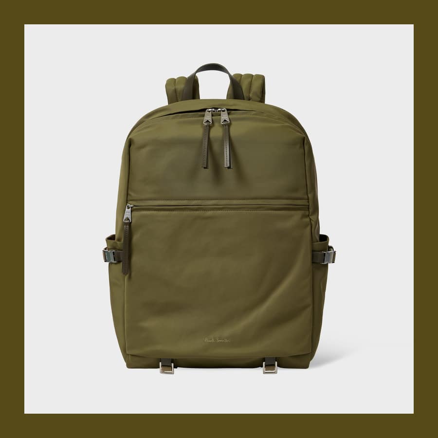 Paul Smith khaki recycled polyamide backpack with leather trims