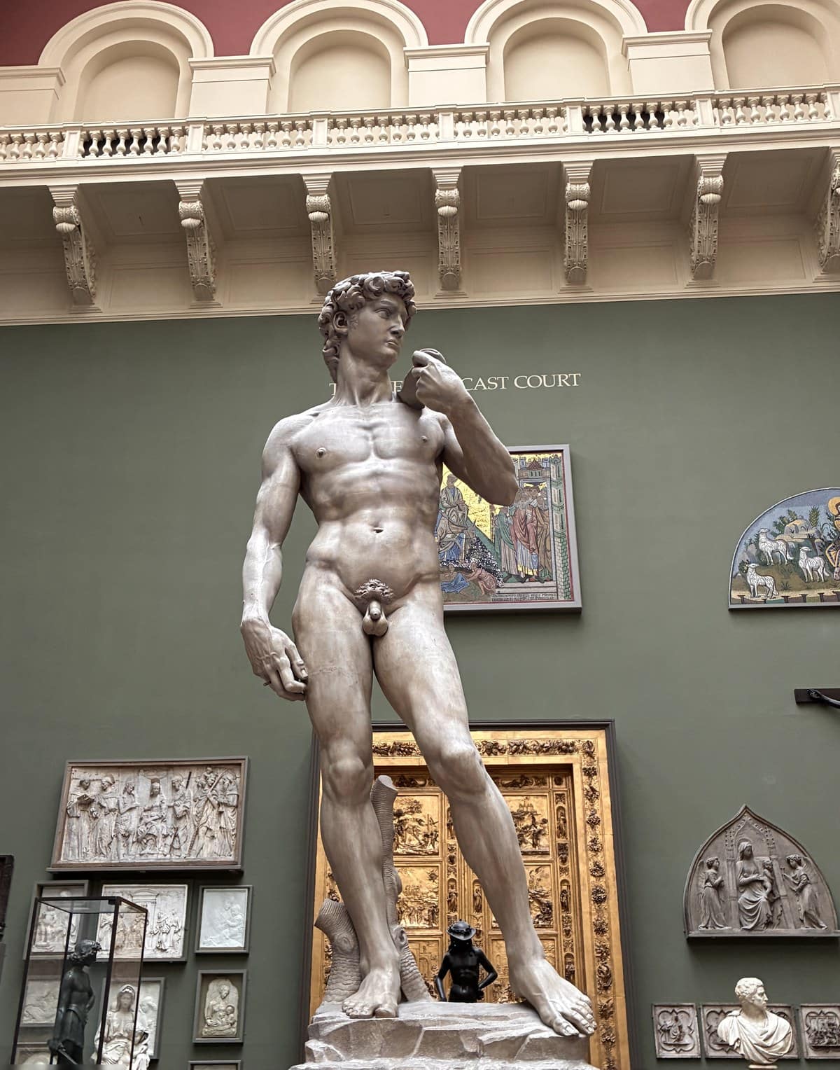 The V&A full-size plaster cast of Michelangelo's David standing in the Weston Cast Court