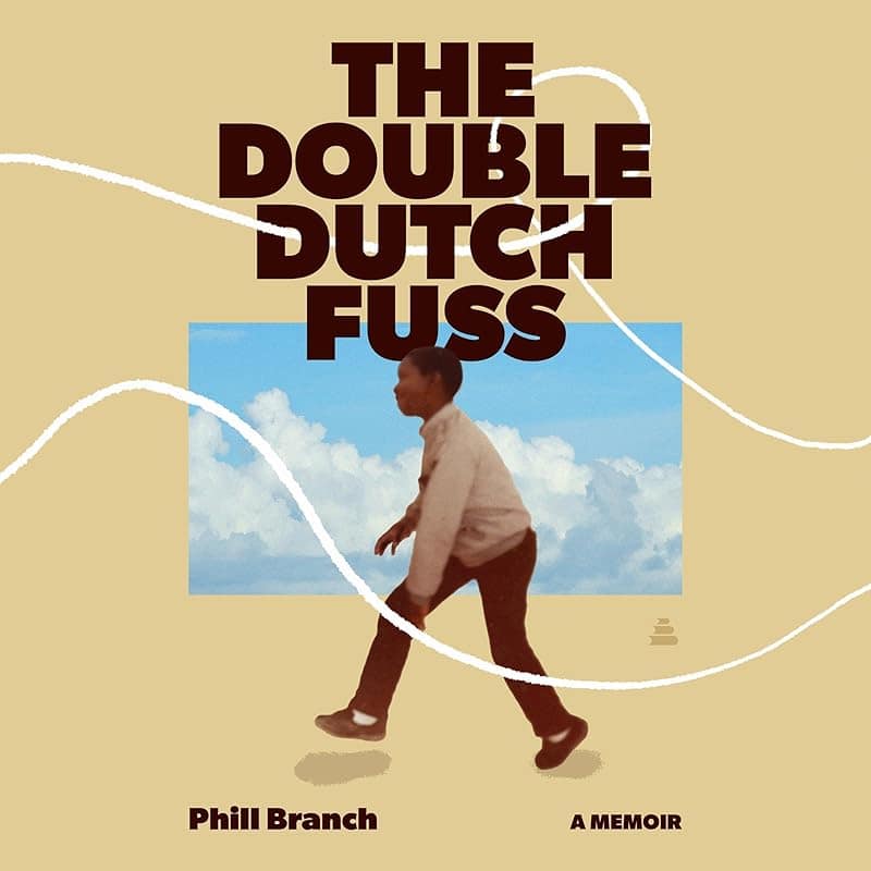 The Double Dutch Fuss by Phill Branch audiobook cover, a boy walking past skipping ropes on a tan background.