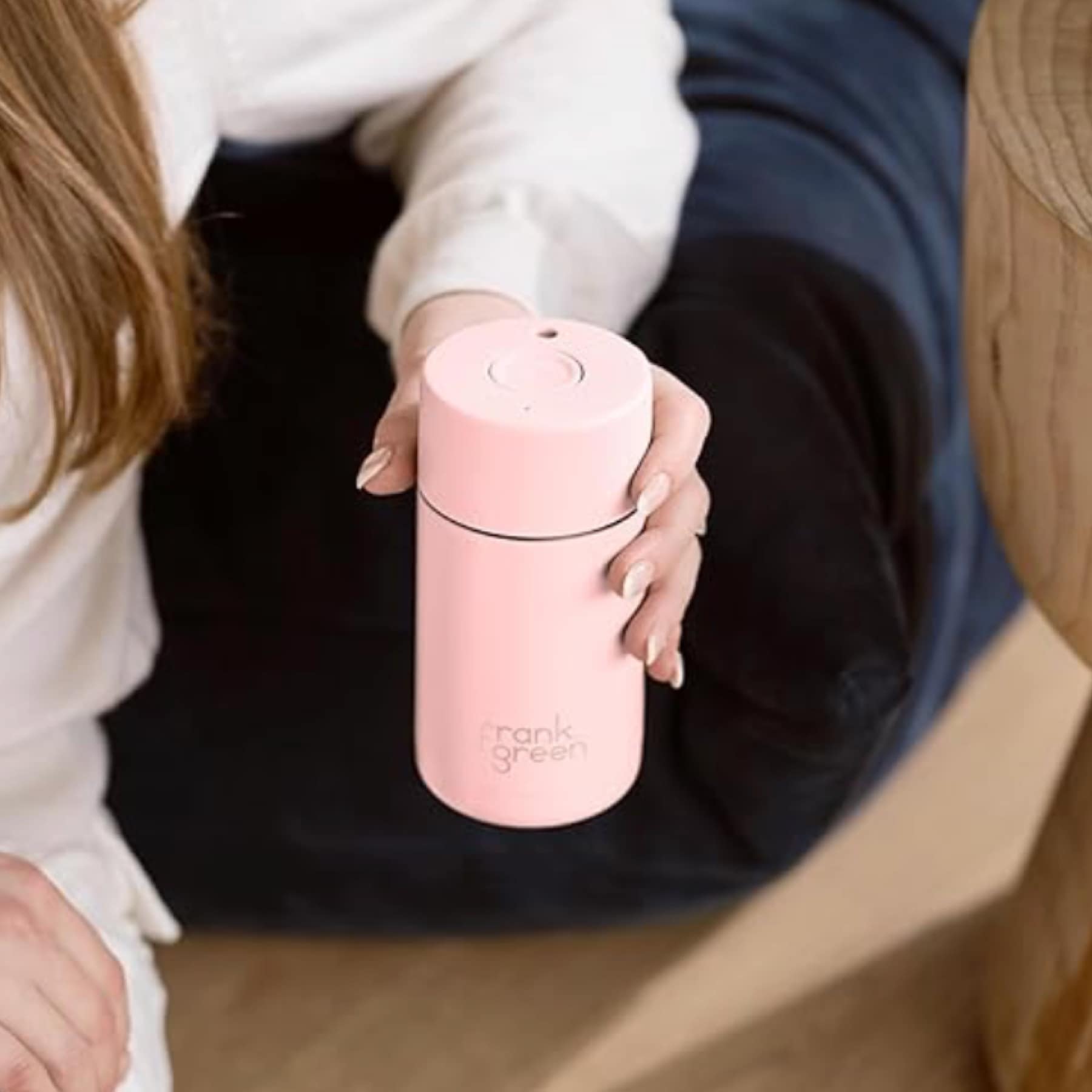 Frank Green ceramic-lined reusable coffee cup with push-button lid in midnight black