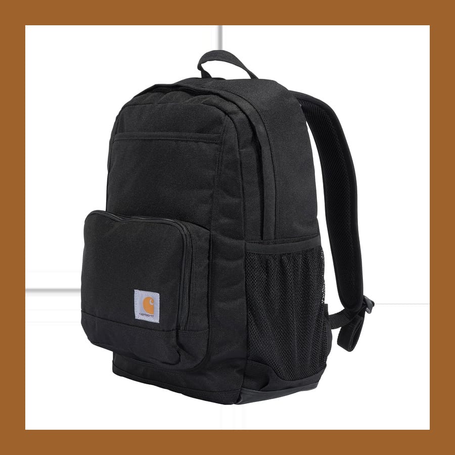 Carhartt 23 litre work backpack in black with the brown label